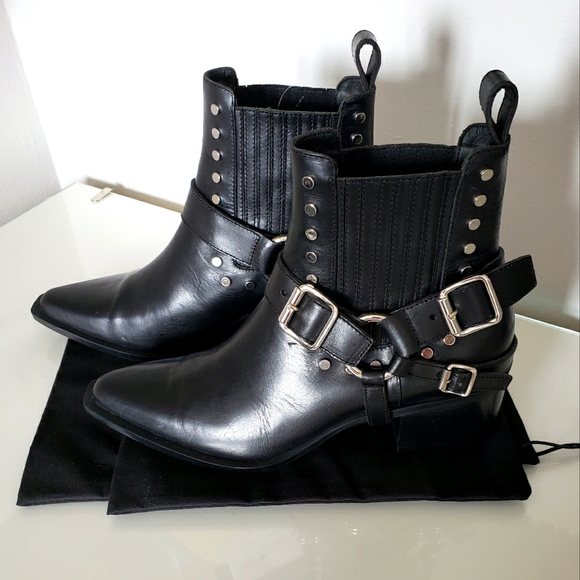 Diesel Black Gold Leather Ankle Biker Boots Chrome Hardware Women Size 40 NWT - Picture 9 of 9